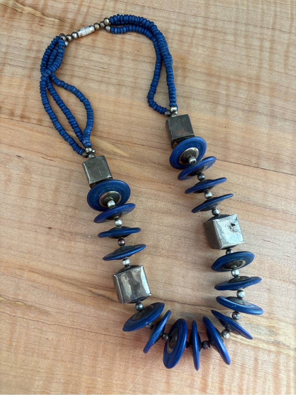 Vintage Antique Chunky Blue and Silver Beaded Statement Necklace
